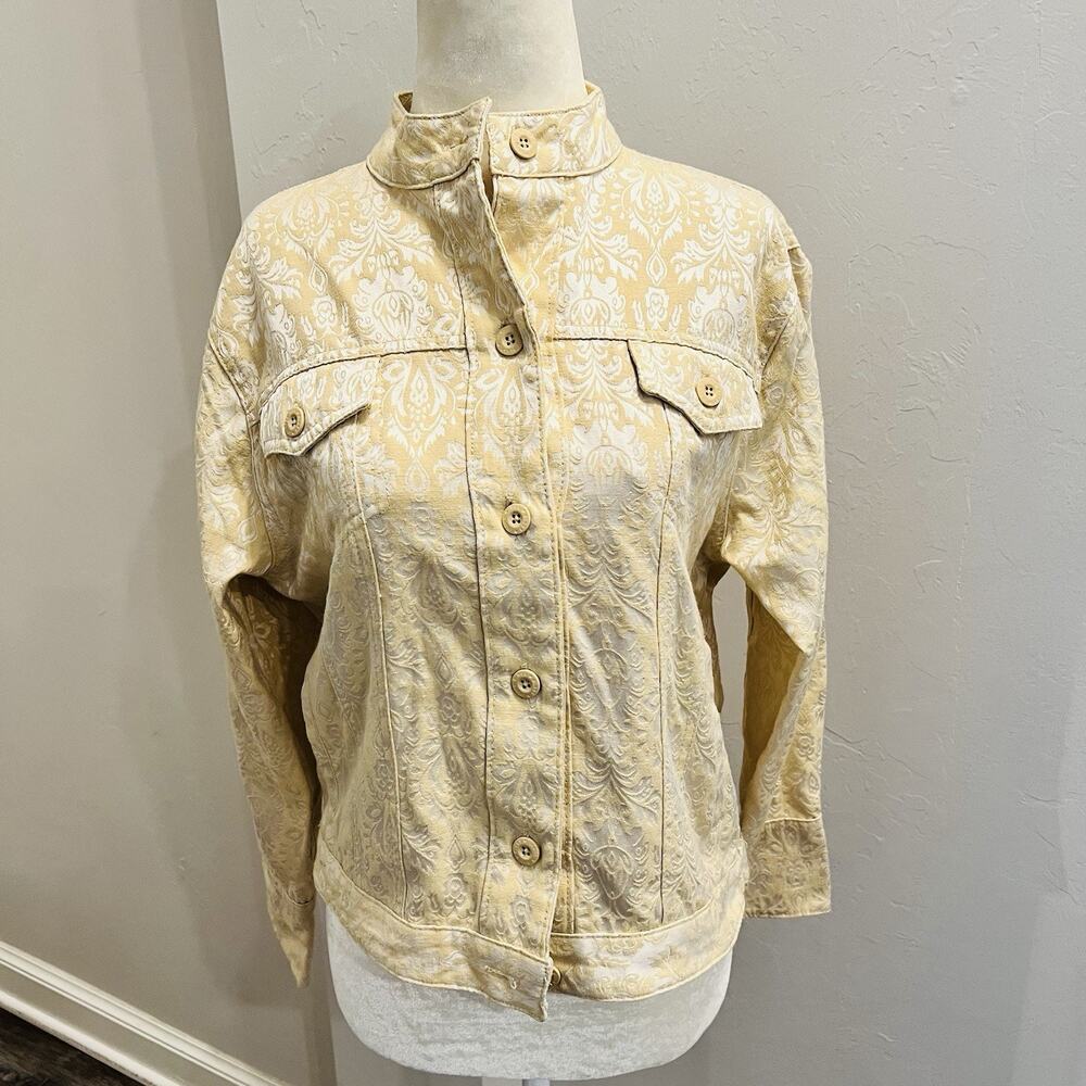 Vintage Bill Blass Women’s Denim Style Jacket Small Beige Button Up (A0129)